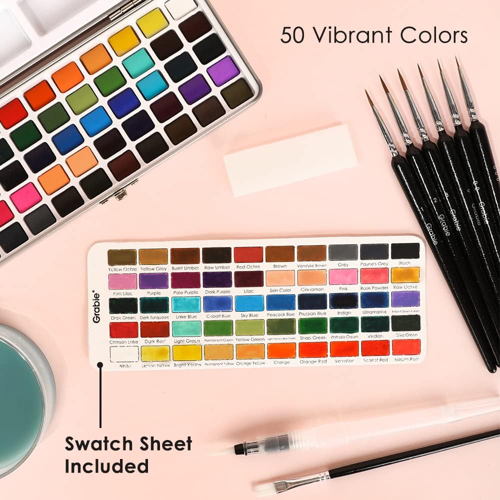 Grabie 50 Colors Watercolor Paint Set. Detail Paint Brush Included. Watercolor Paints. Painting Sets. Art Supplies for Painting. Travel Watercolor Set. Amateur Hobbyists - Image 3
