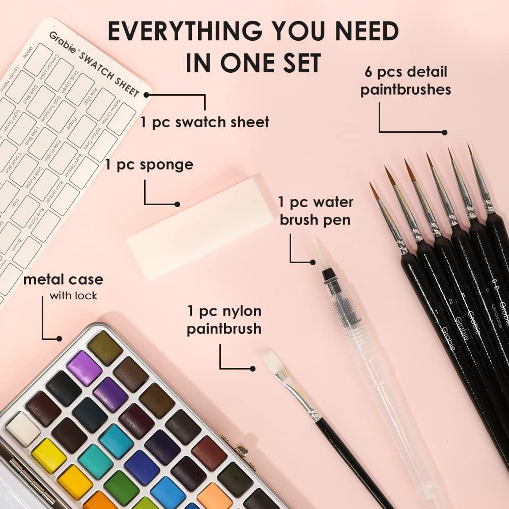 Grabie 50 Colors Watercolor Paint Set. Detail Paint Brush Included. Watercolor Paints. Painting Sets. Art Supplies for Painting. Travel Watercolor Set. Amateur Hobbyists - Image 2