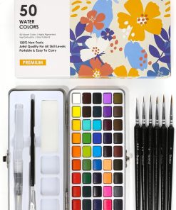 Grabie 50 Colors Watercolor Paint Set. Detail Paint Brush Included. Watercolor Paints. Painting Sets. Art Supplies for Painting. Travel Watercolor Set. Amateur Hobbyists