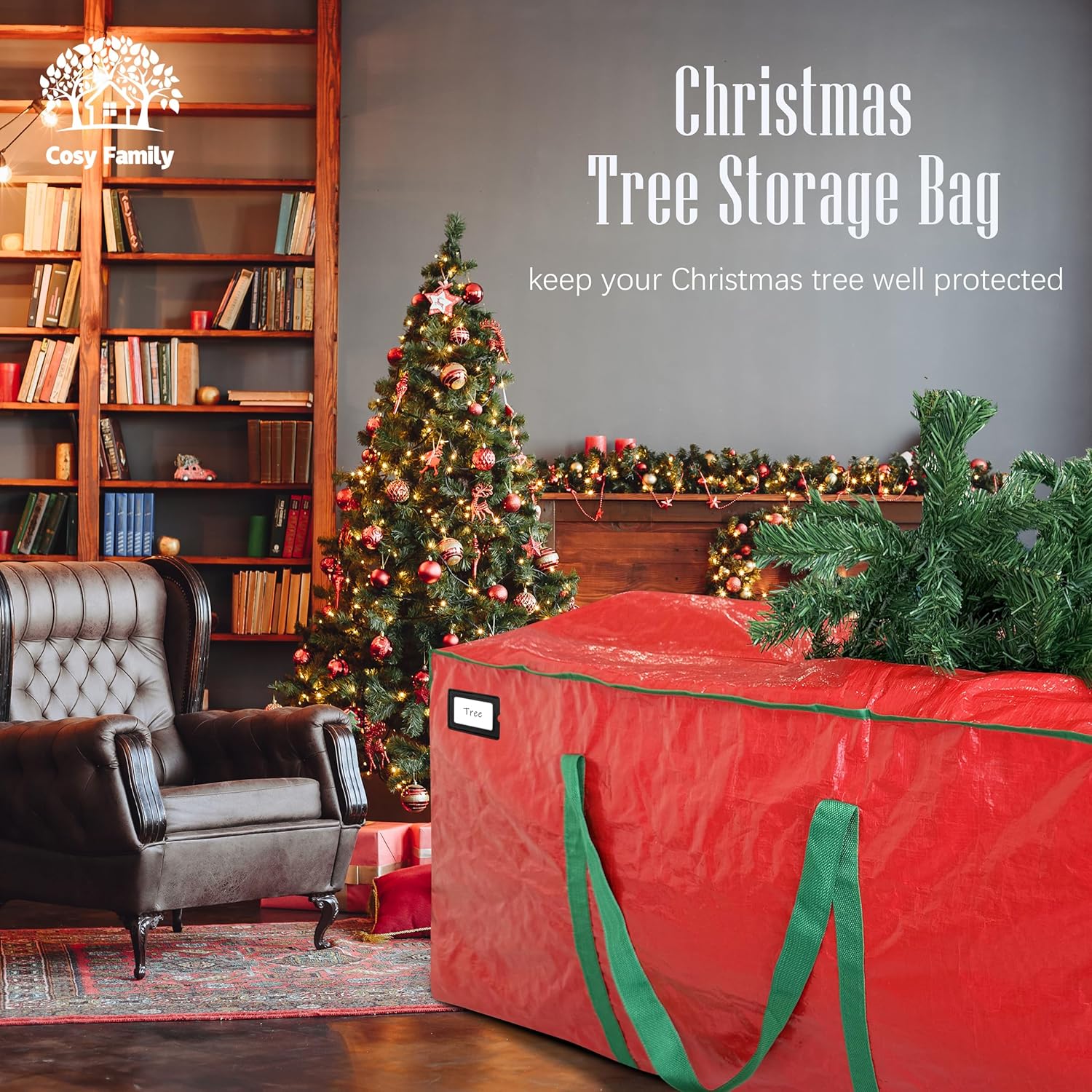 Cosy Family 7.5 ft Christmas Tree Storage Bag - Durable Heavy Duty Extra Large Artificial Xmas Holiday Tree Bag with Reinforced Handles and Dual Zippers Wide Opening - Red - Image 7